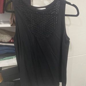 ALC black tank top with crochet detailing at neck and back size XS